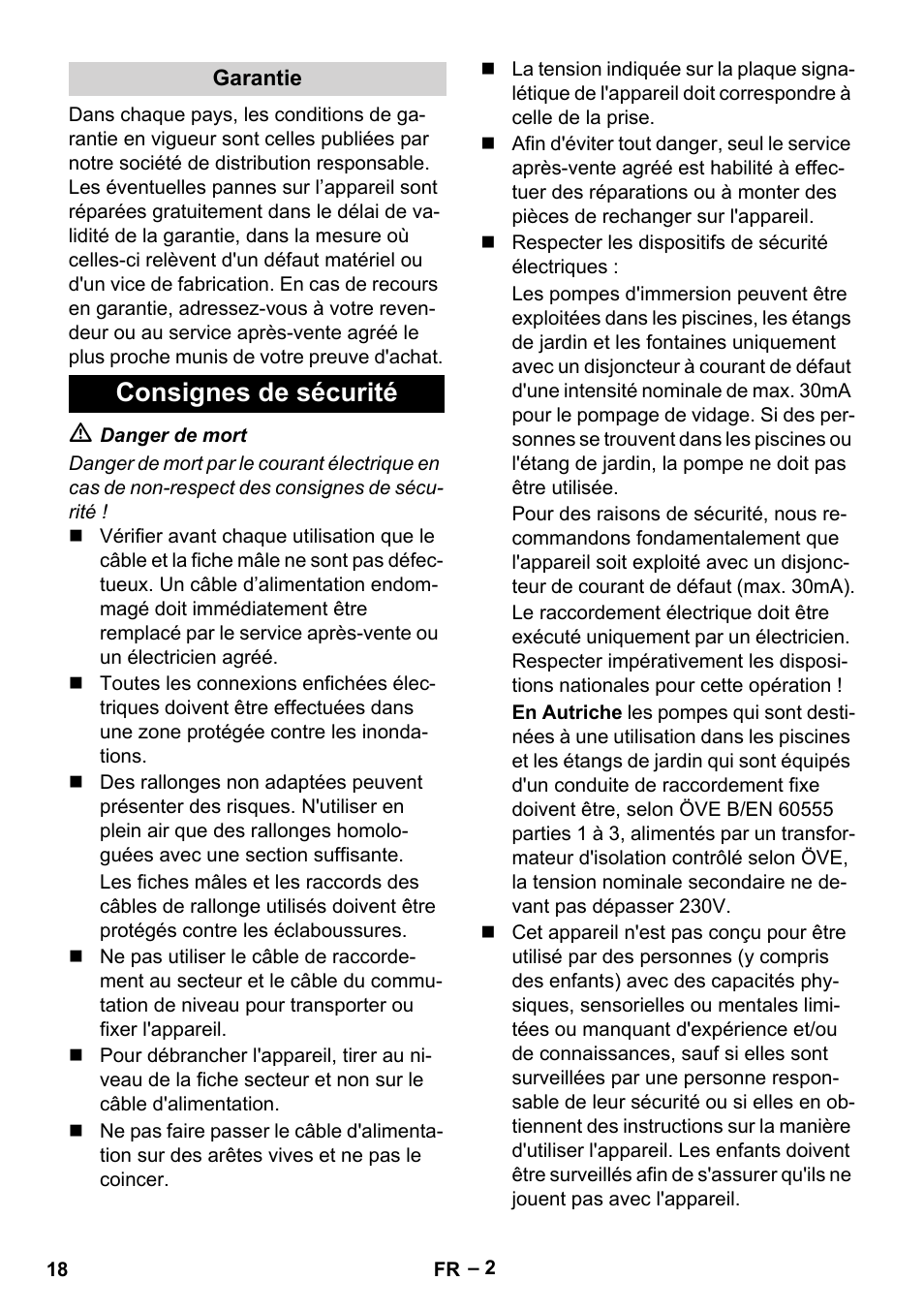 Garantie, Consignes de sécurité | Karcher SCP 5000 User Manual | Page 18 / 168