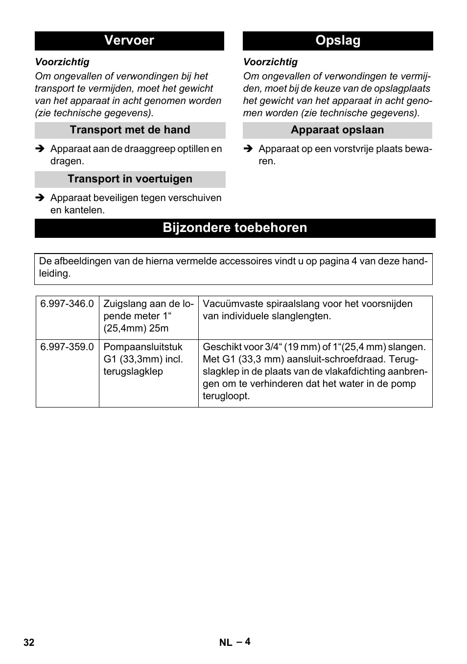 Vervoer, Transport met de hand, Transport in voertuigen | Opslag, Apparaat opslaan, Bijzondere toebehoren | Karcher SCP 5000 User Manual | Page 32 / 168