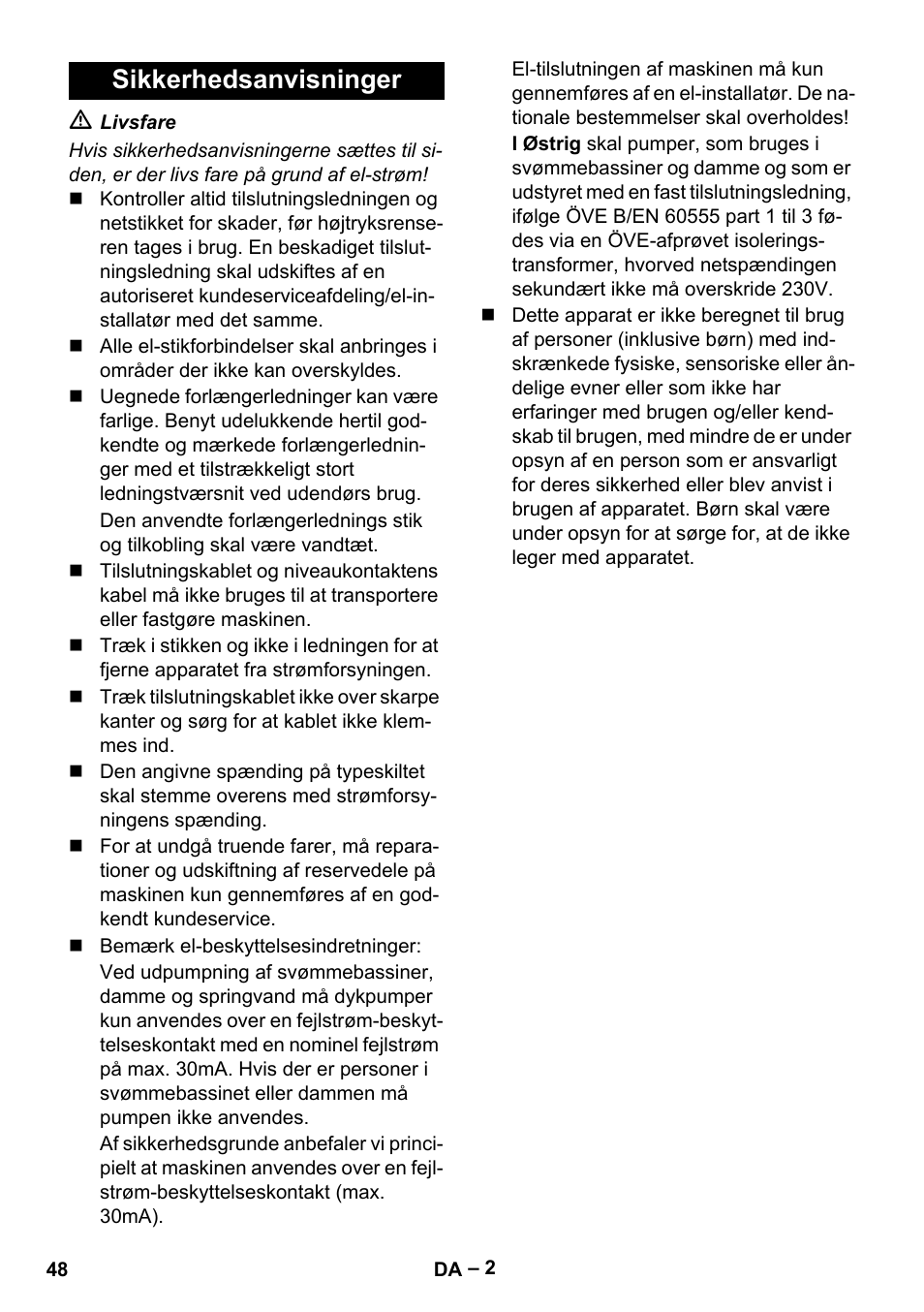 Sikkerhedsanvisninger | Karcher SCP 5000 User Manual | Page 48 / 168