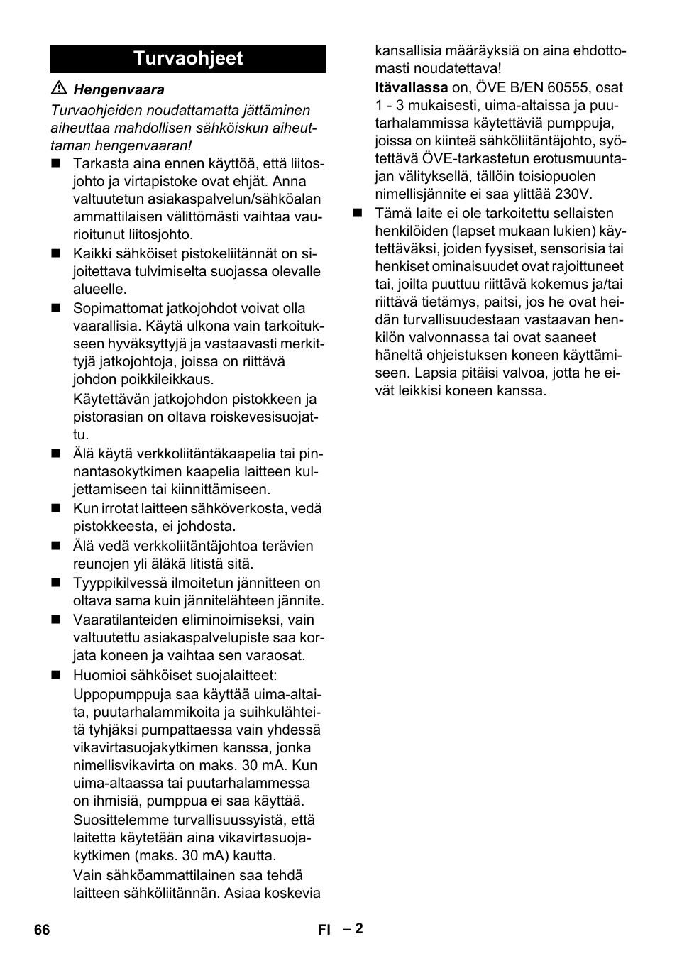 Turvaohjeet | Karcher SCP 5000 User Manual | Page 66 / 168