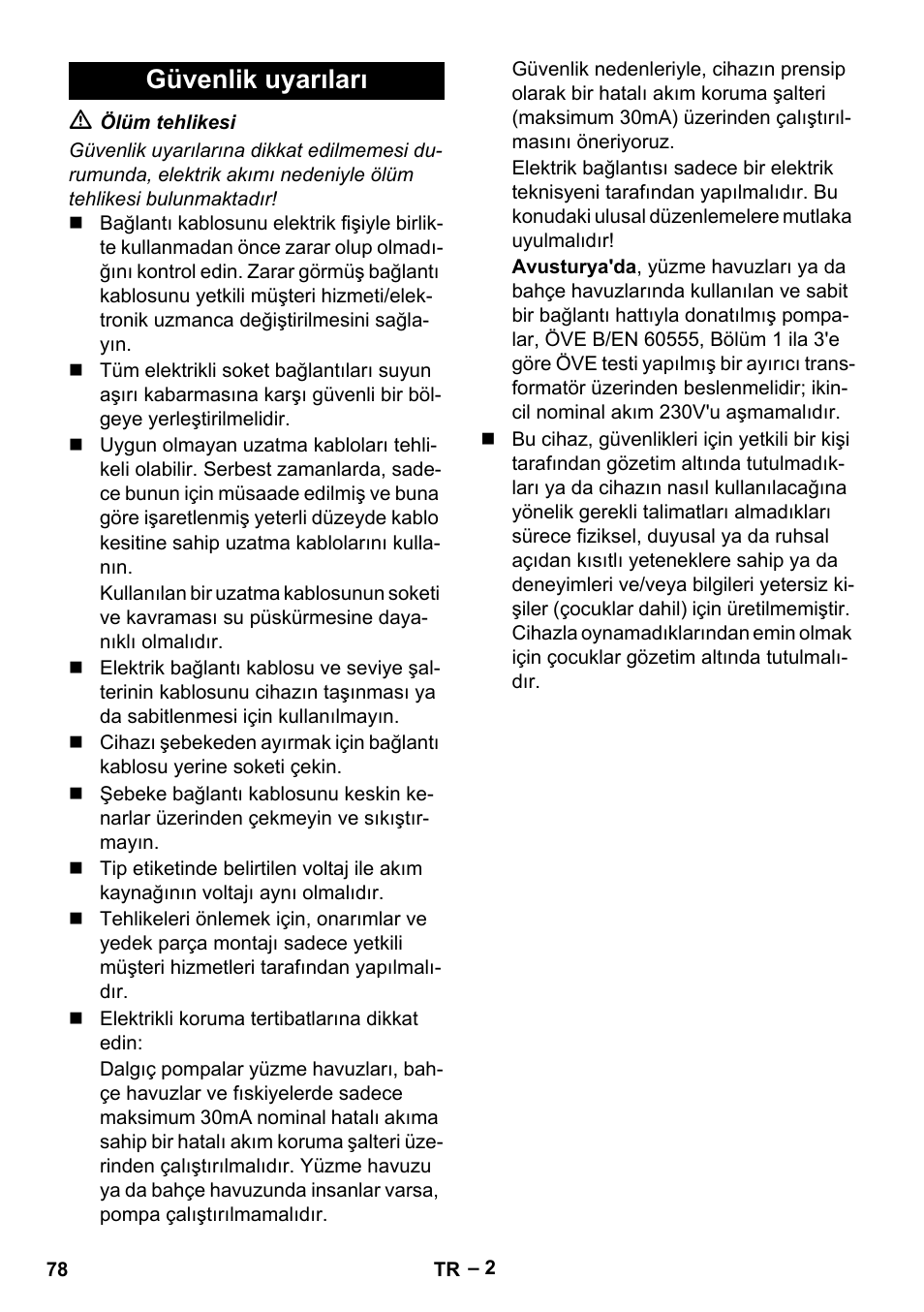 Güvenlik uyarıları | Karcher SCP 5000 User Manual | Page 78 / 168