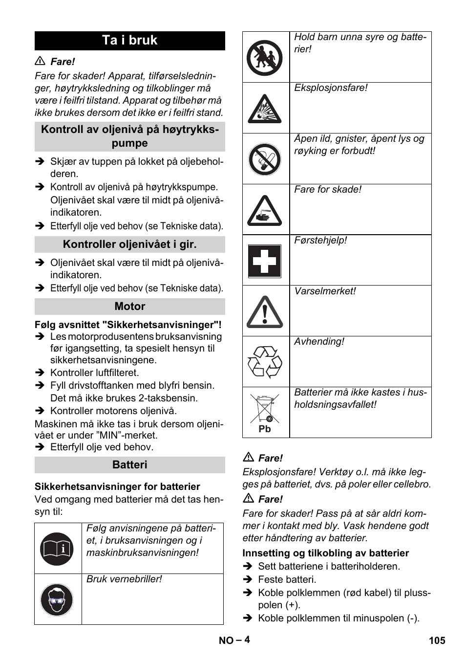 Ta i bruk | Karcher HD 9-50 Pe User Manual | Page 105 / 346