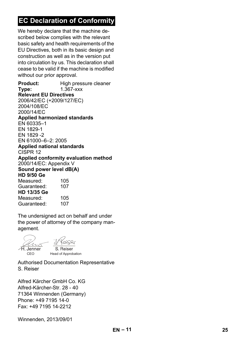 Ec declaration of conformity | Karcher HD 9-50 Pe User Manual | Page 25 / 346