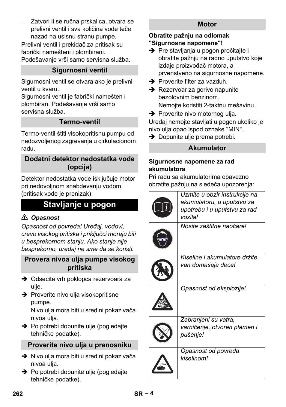 Stavljanje u pogon | Karcher HD 9-50 Pe User Manual | Page 262 / 346