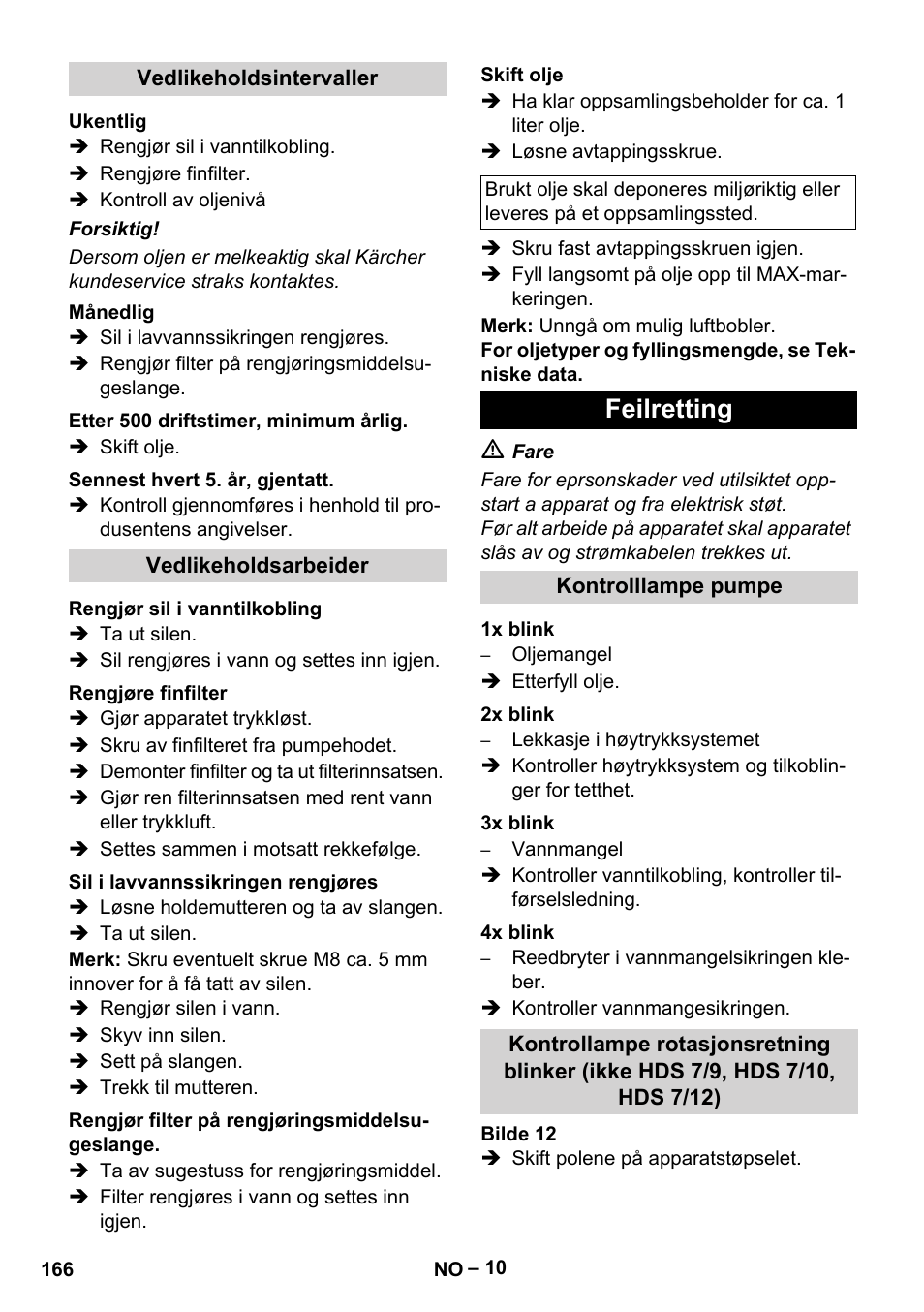 Feilretting | Karcher HDS 7-12-4 M User Manual | Page 166 / 516