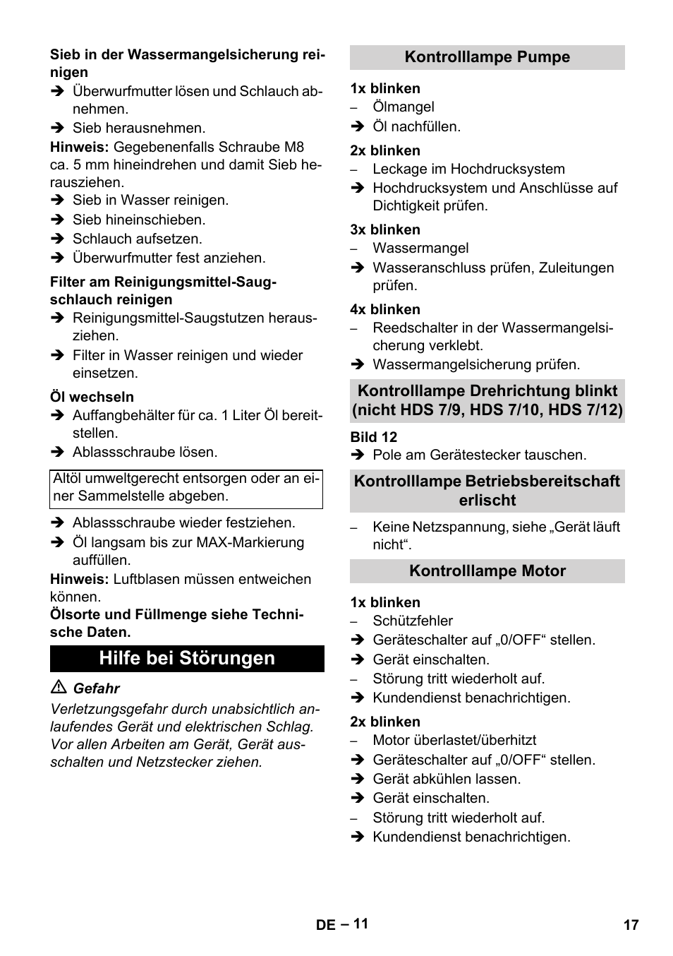 Hilfe bei störungen | Karcher HDS 7-12-4 M User Manual | Page 17 / 516