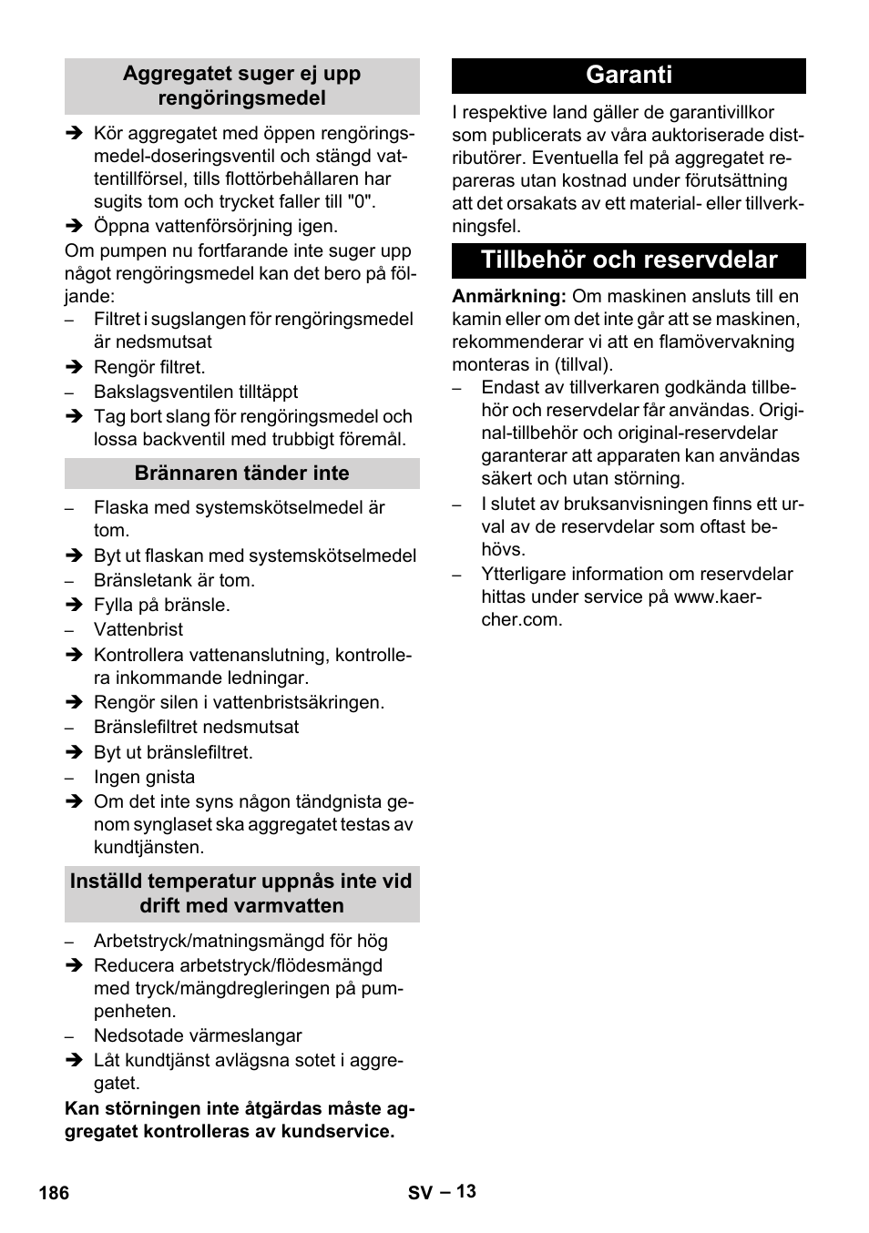 Garanti tillbehör och reservdelar | Karcher HDS 7-12-4 M User Manual | Page 186 / 516