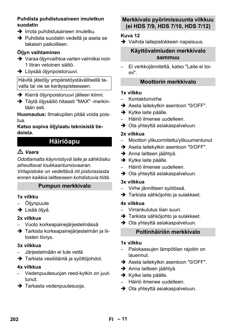 Häiriöapu | Karcher HDS 7-12-4 M User Manual | Page 202 / 516