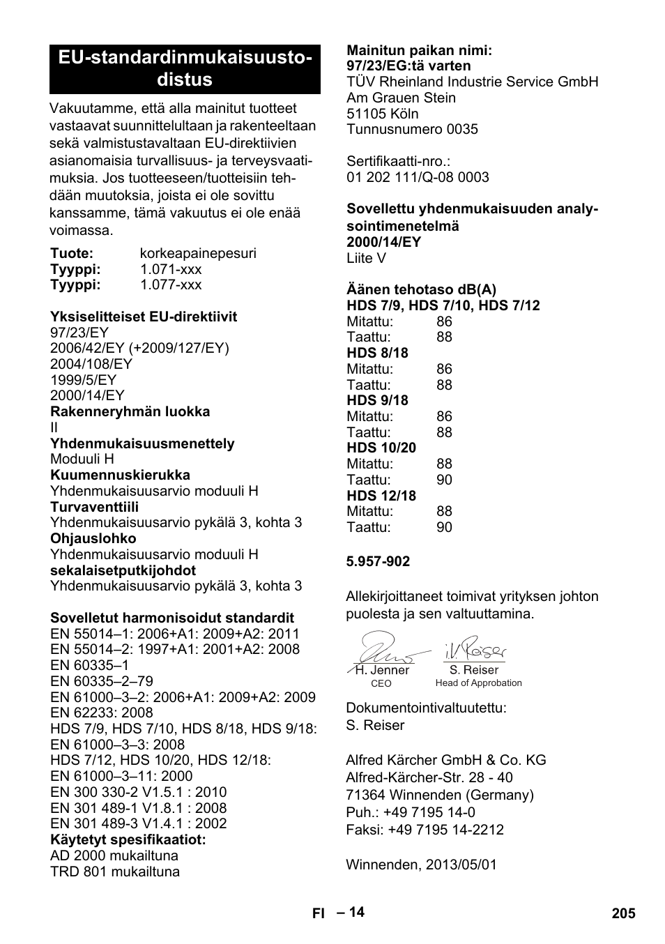 Eu-standardinmukaisuusto- distus | Karcher HDS 7-12-4 M User Manual | Page 205 / 516