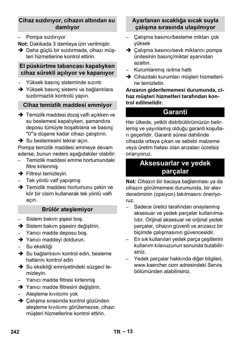 Garanti aksesuarlar ve yedek parçalar | Karcher HDS 7-12-4 M User Manual | Page 242 / 516