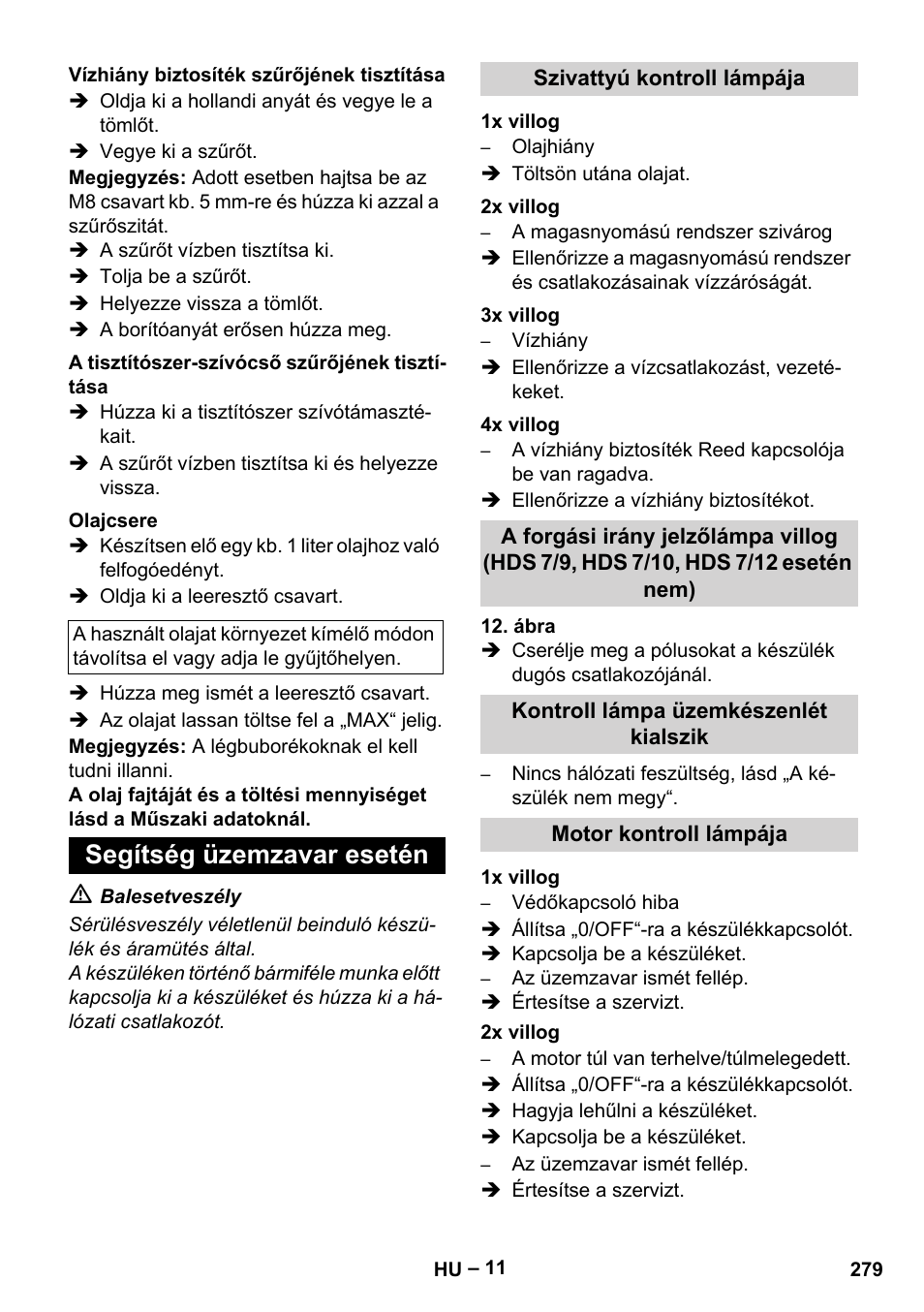 Segítség üzemzavar esetén | Karcher HDS 7-12-4 M User Manual | Page 279 / 516