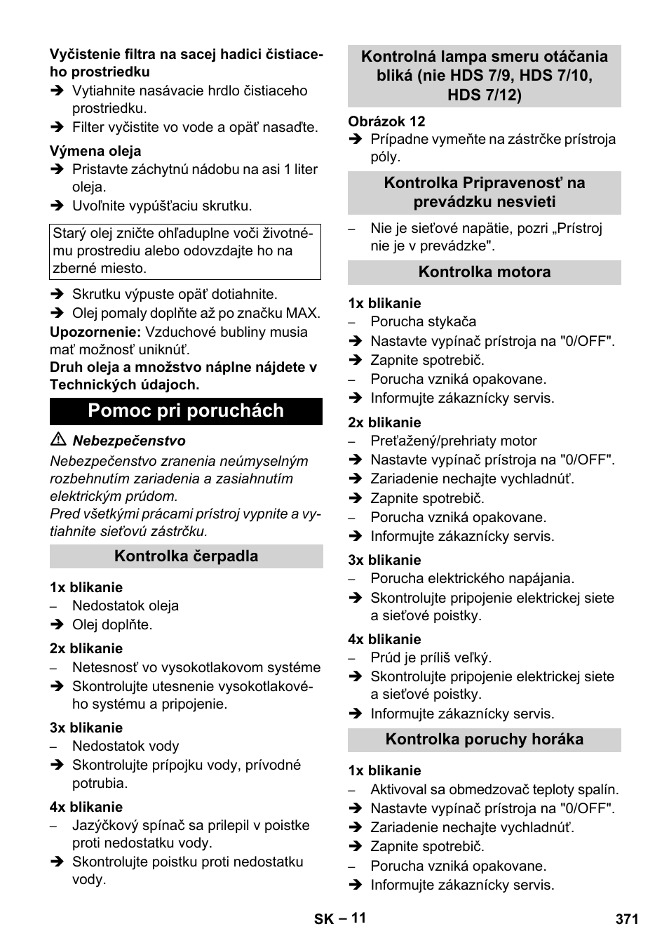 Pomoc pri poruchách | Karcher HDS 7-12-4 M User Manual | Page 371 / 516