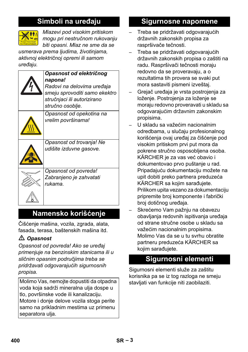 Simboli na uređaju, Namensko korišćenje, Sigurnosne napomene sigurnosni elementi | Karcher HDS 7-12-4 M User Manual | Page 400 / 516