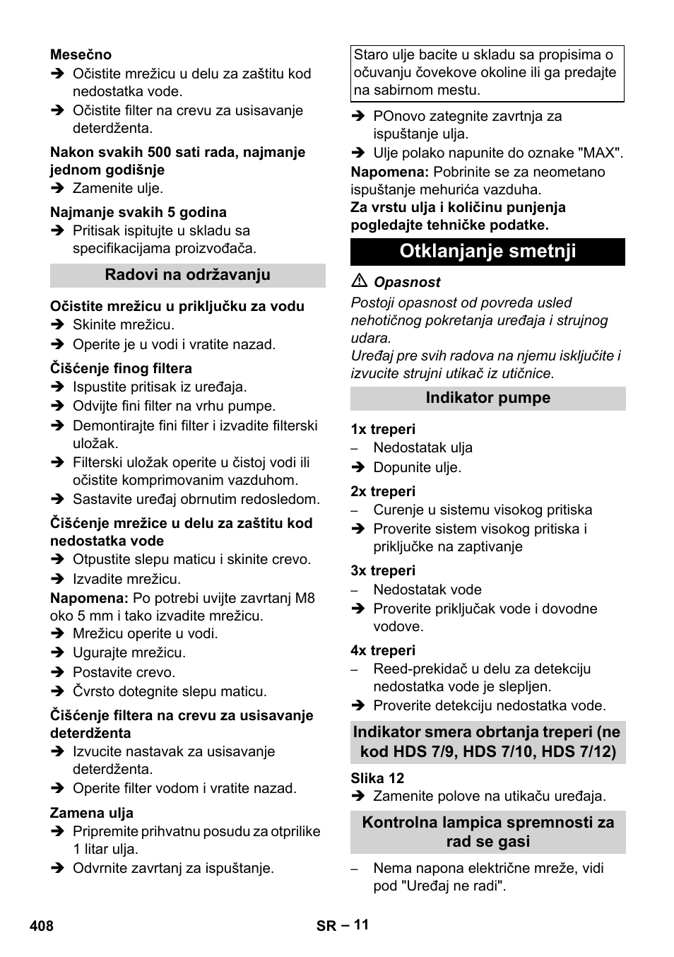 Otklanjanje smetnji | Karcher HDS 7-12-4 M User Manual | Page 408 / 516