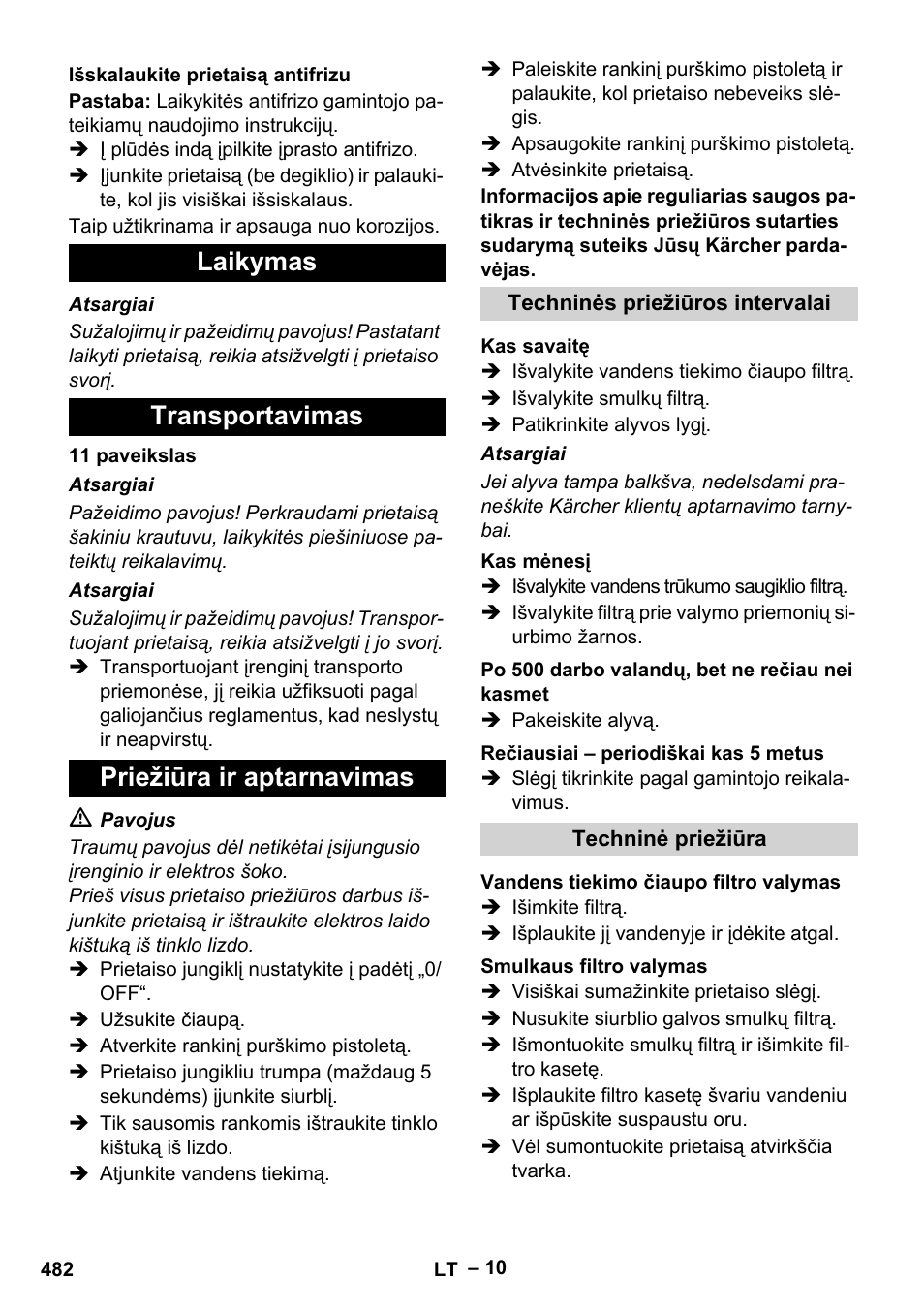 Laikymas transportavimas priežiūra ir aptarnavimas | Karcher HDS 7-12-4 M User Manual | Page 482 / 516