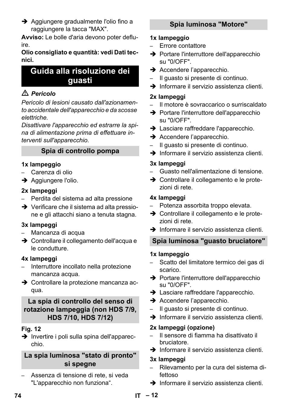 Guida alla risoluzione dei guasti | Karcher HDS 7-12-4 M User Manual | Page 74 / 516