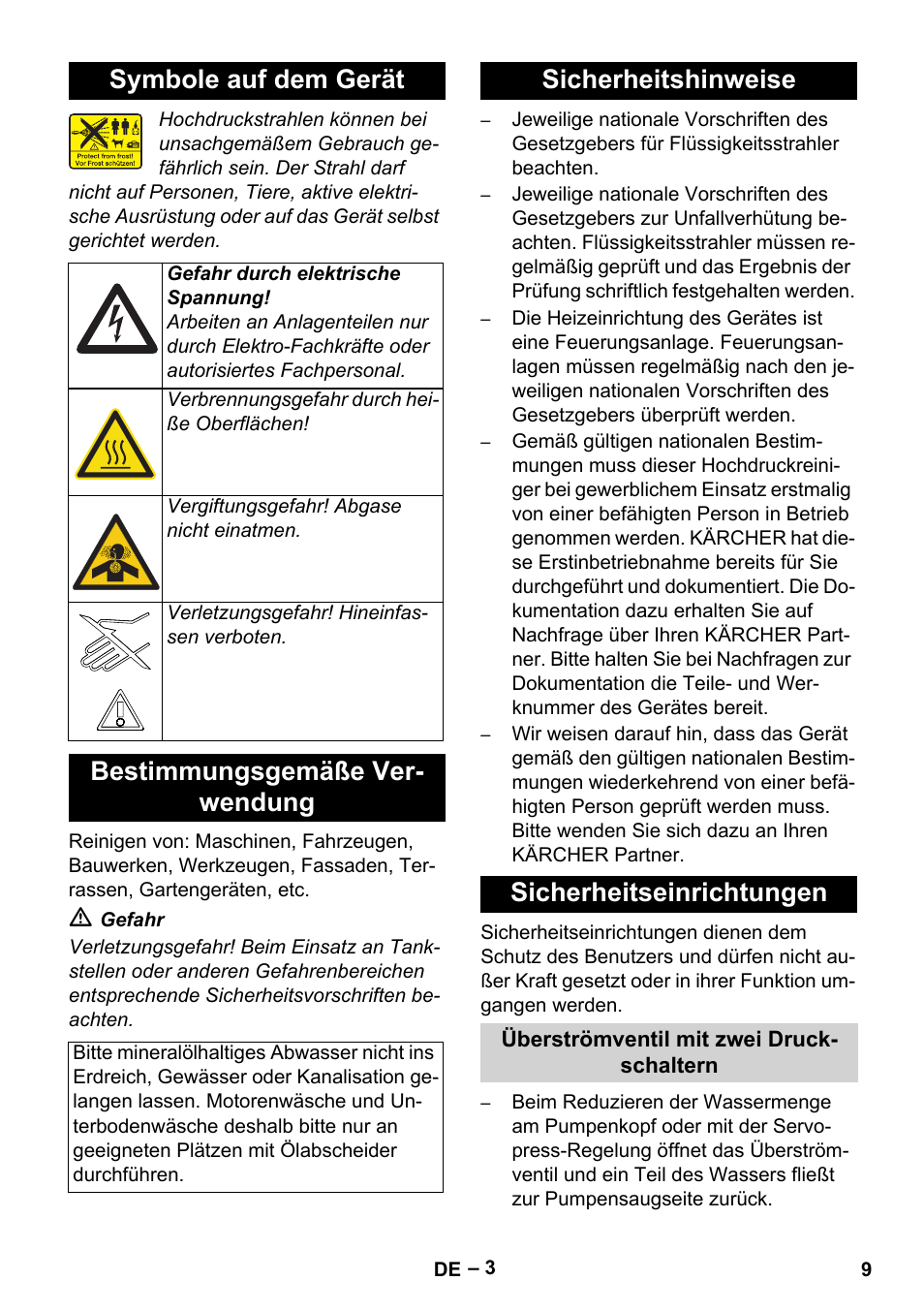 Symbole auf dem gerät, Bestimmungsgemäße ver- wendung, Sicherheitshinweise sicherheitseinrichtungen | Karcher HDS 7-12-4 M User Manual | Page 9 / 516