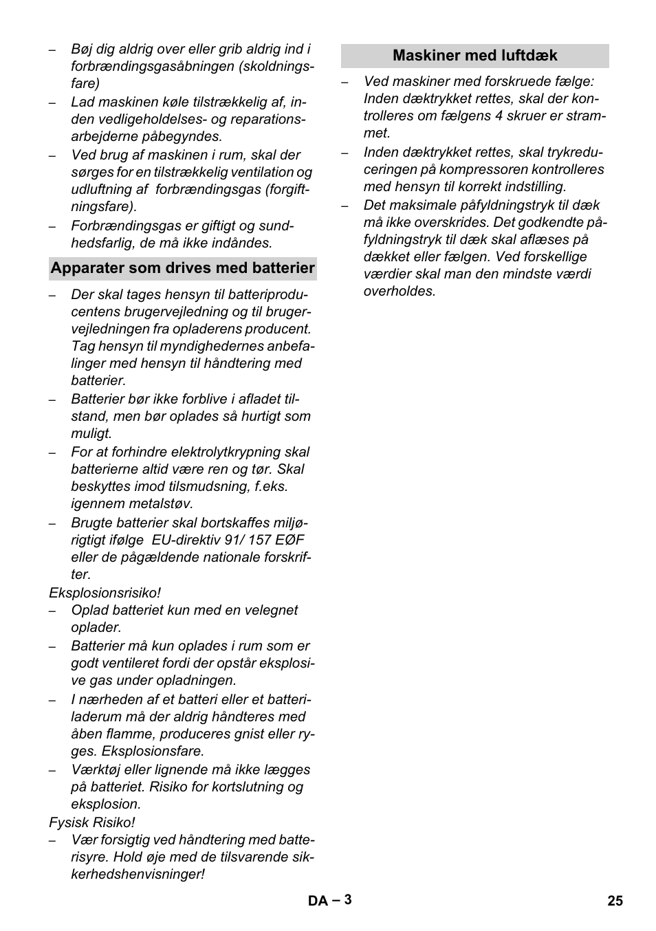 Apparater som drives med batterier, Maskiner med luftdæk | Karcher Sweepers and vacuum sweepers (Safety information) User Manual | Page 25 / 88