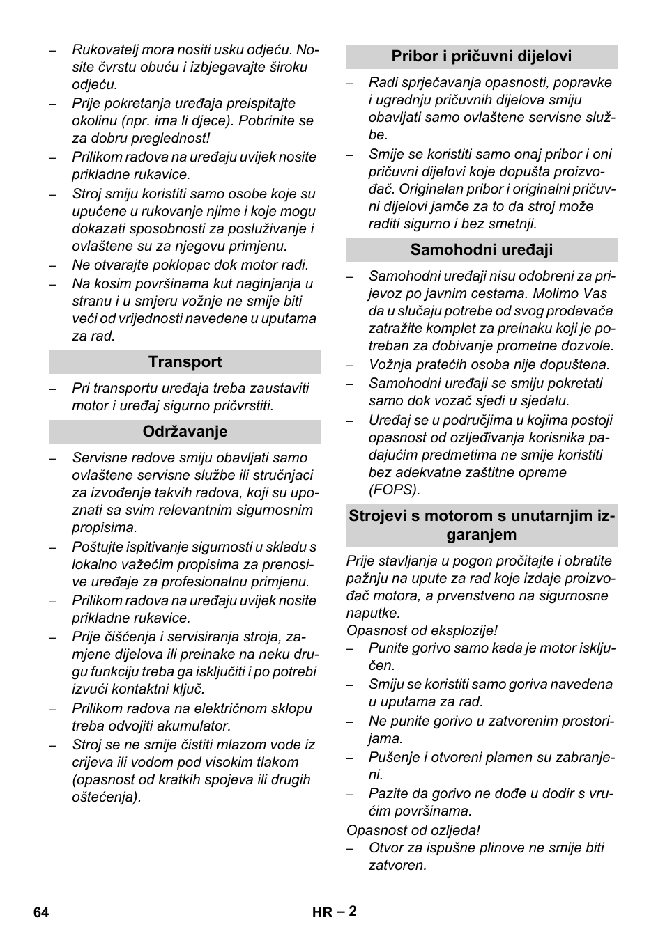 Transport, Održavanje, Pribor i pričuvni dijelovi | Samohodni uređaji, Strojevi s motorom s unutarnjim izgaranjem | Karcher Sweepers and vacuum sweepers (Safety information) User Manual | Page 64 / 88