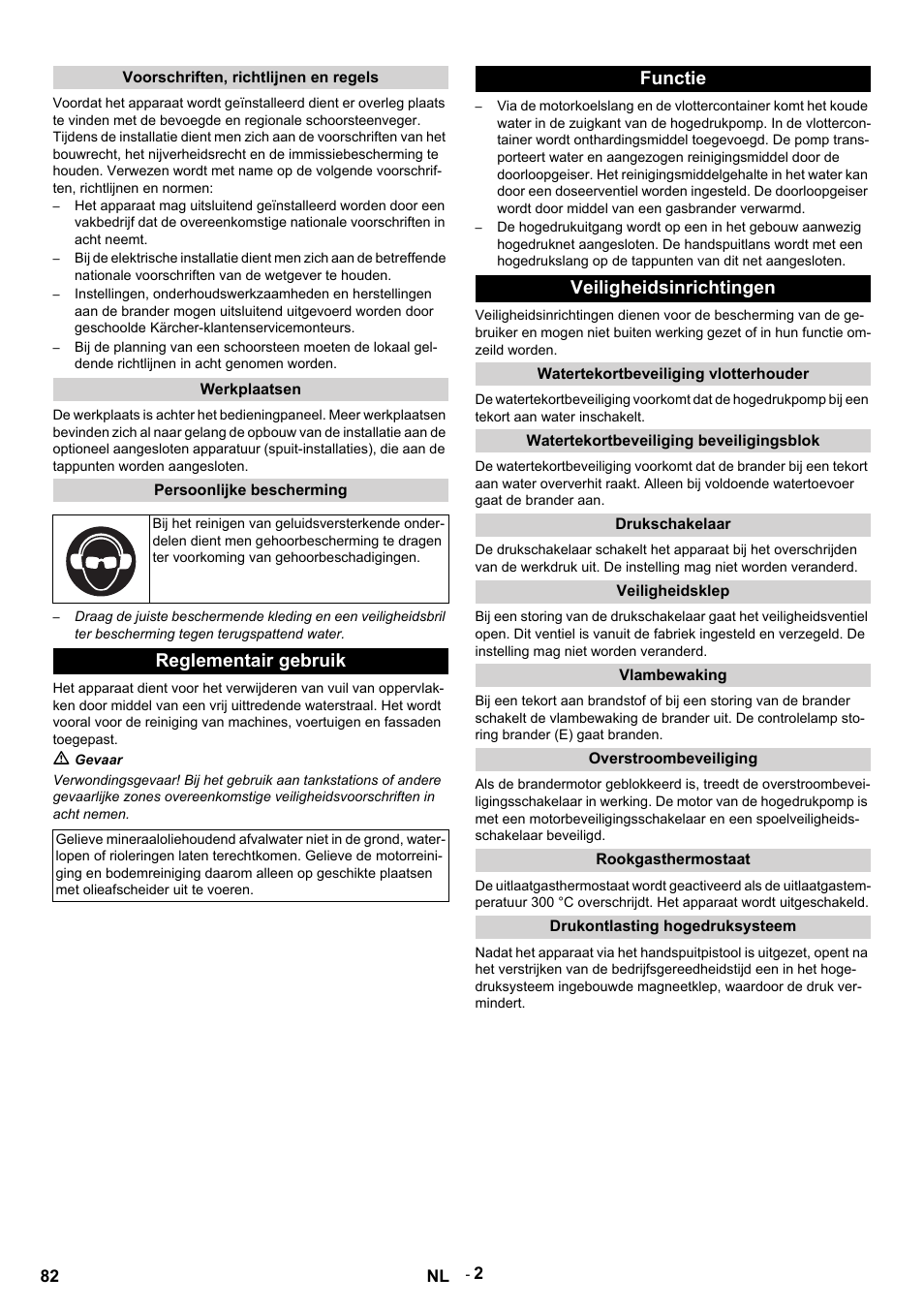 Voorschriften, richtlijnen en regels, Werkplaatsen, Persoonlijke bescherming | Reglementair gebruik, M gevaar, Functie, Veiligheidsinrichtingen, Watertekortbeveiliging vlotterhouder, Watertekortbeveiliging beveiligingsblok, Drukschakelaar | Karcher HDS 9-14-4 ST User Manual | Page 82 / 450