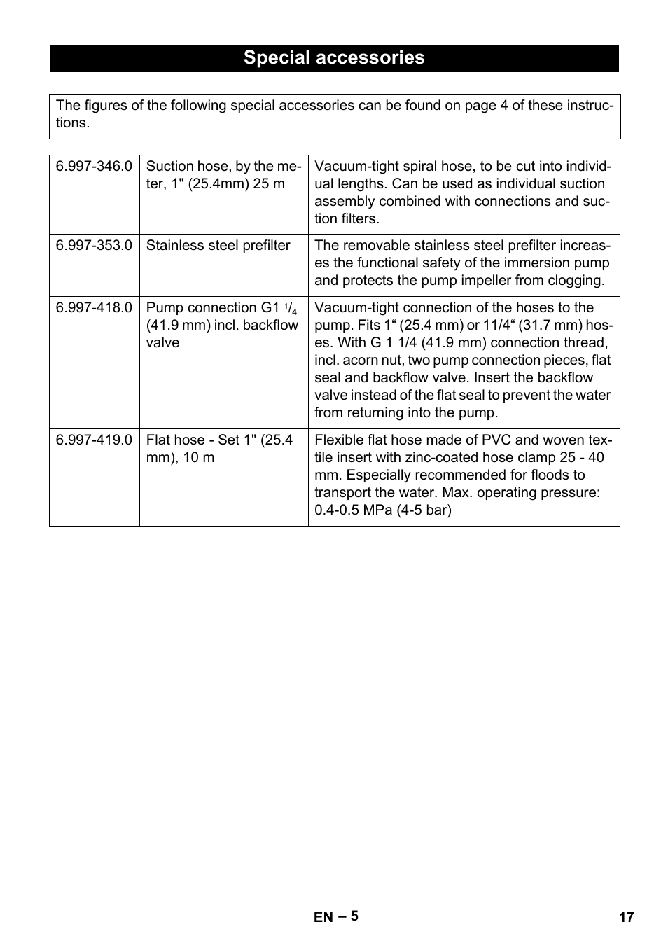 Special accessories | Karcher SCP 16000 IQ Level Sensor User Manual | Page 17 / 76