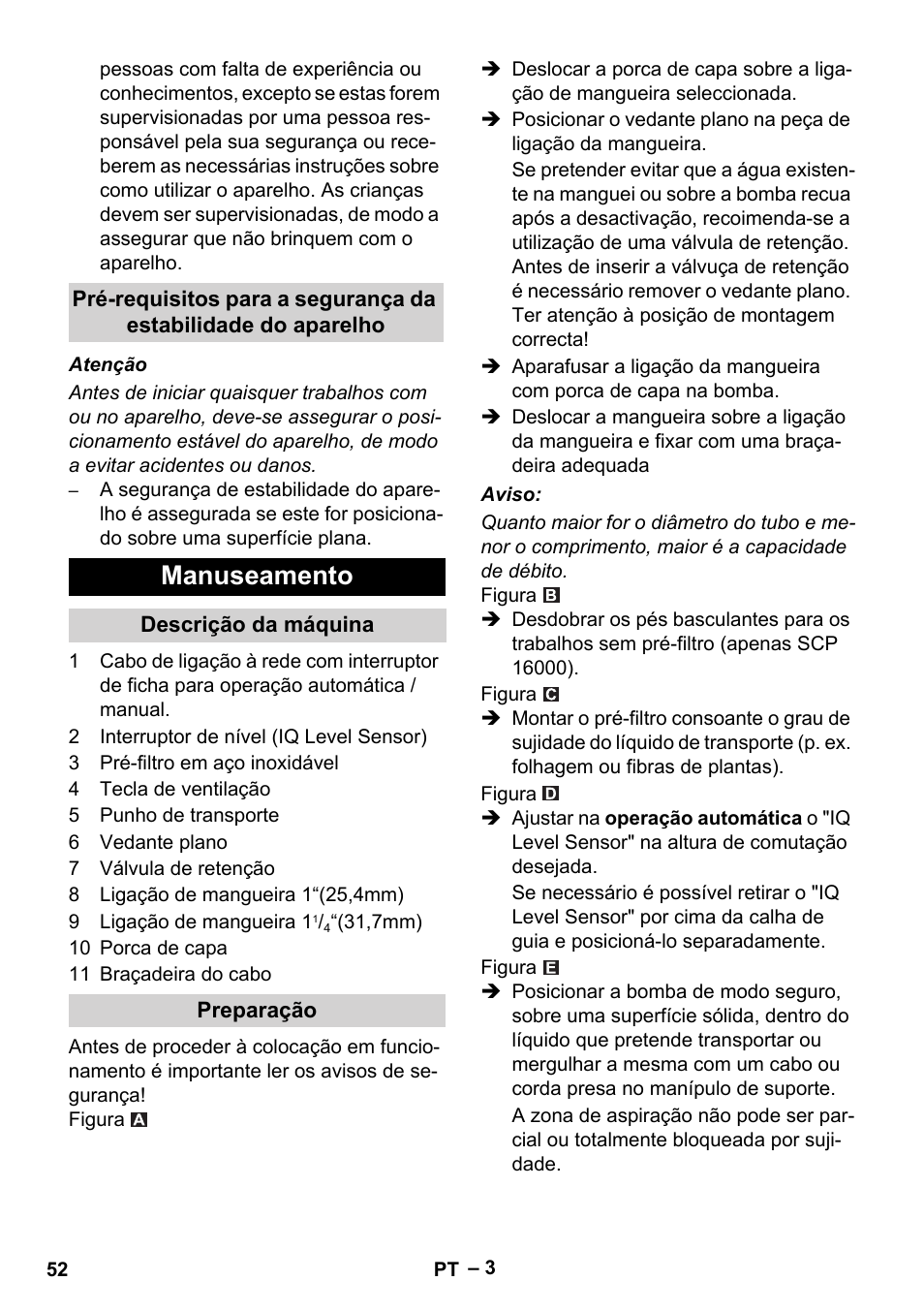 Manuseamento, Descrição da máquina, Preparação | Karcher SCP 16000 IQ Level Sensor User Manual | Page 52 / 76