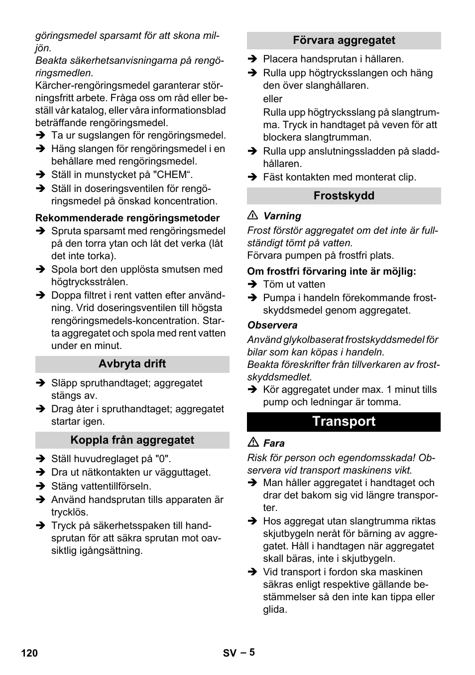 Transport | Karcher HD 6-12-4 CX Plus User Manual | Page 120 / 364