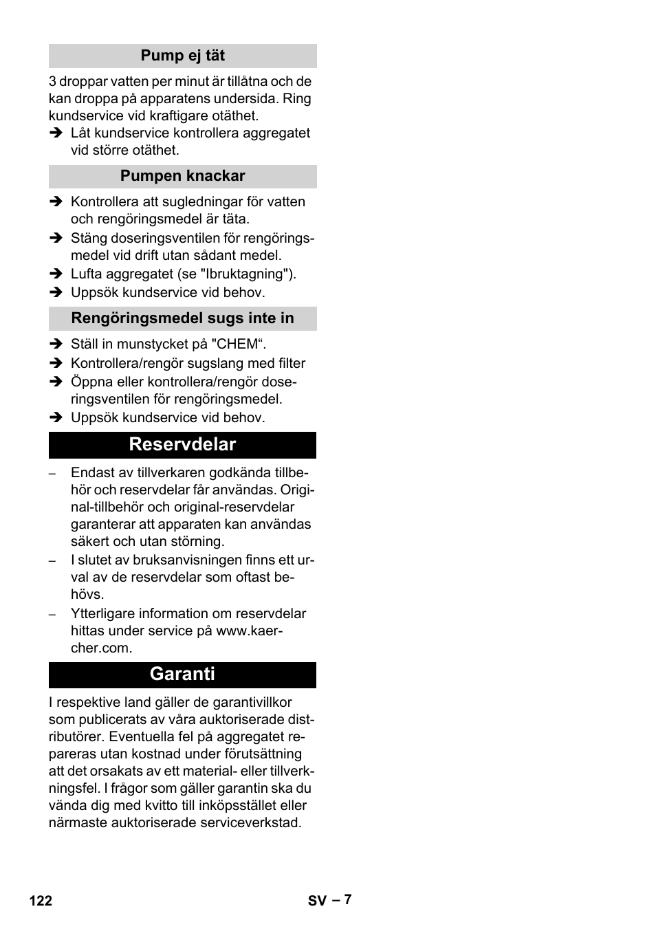 Reservdelar garanti | Karcher HD 6-12-4 CX Plus User Manual | Page 122 / 364