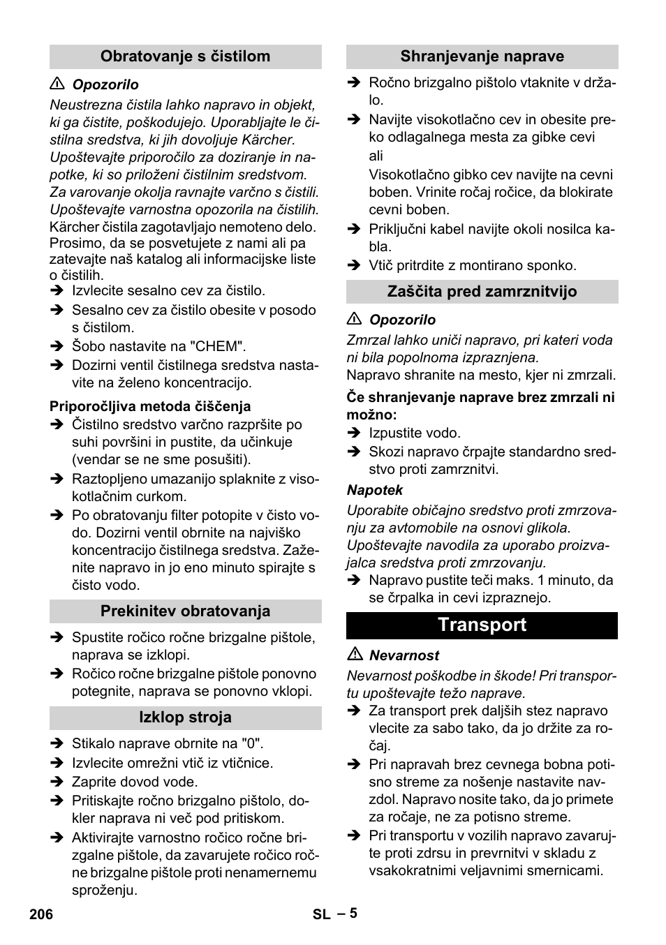 Transport | Karcher HD 6-12-4 CX Plus User Manual | Page 206 / 364