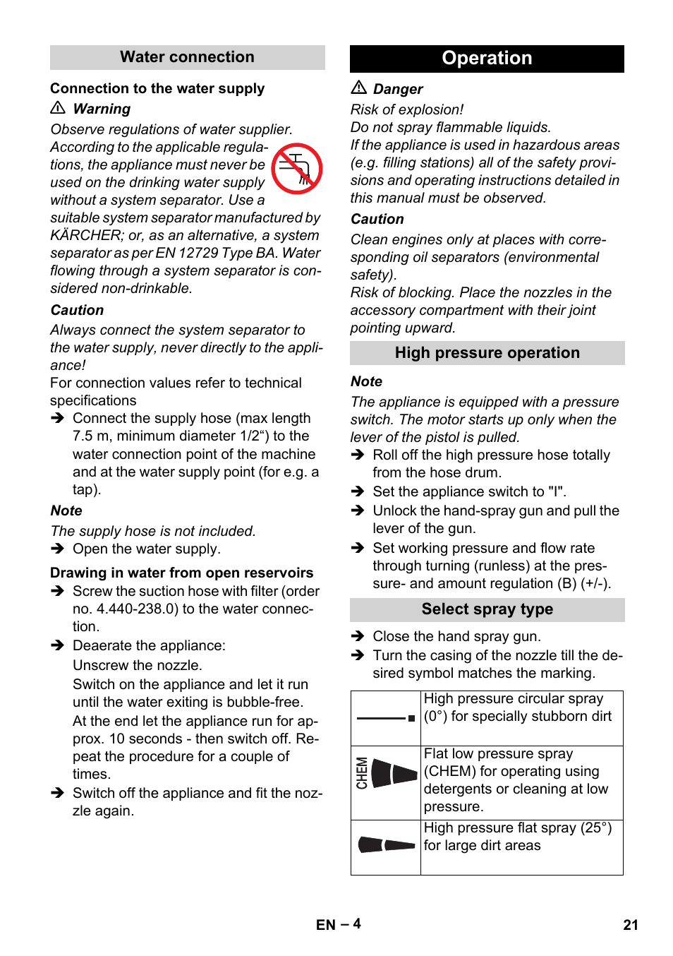 Operation | Karcher HD 6-12-4 CX Plus User Manual | Page 21 / 364