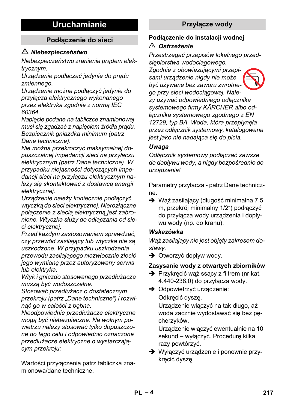 Uruchamianie | Karcher HD 6-12-4 CX Plus User Manual | Page 217 / 364