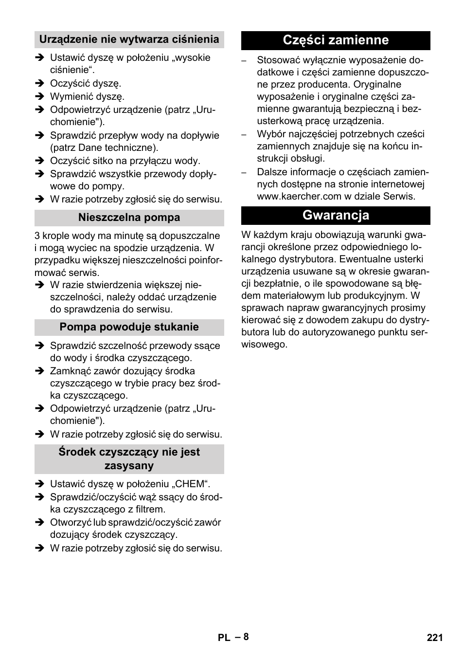 Części zamienne gwarancja | Karcher HD 6-12-4 CX Plus User Manual | Page 221 / 364