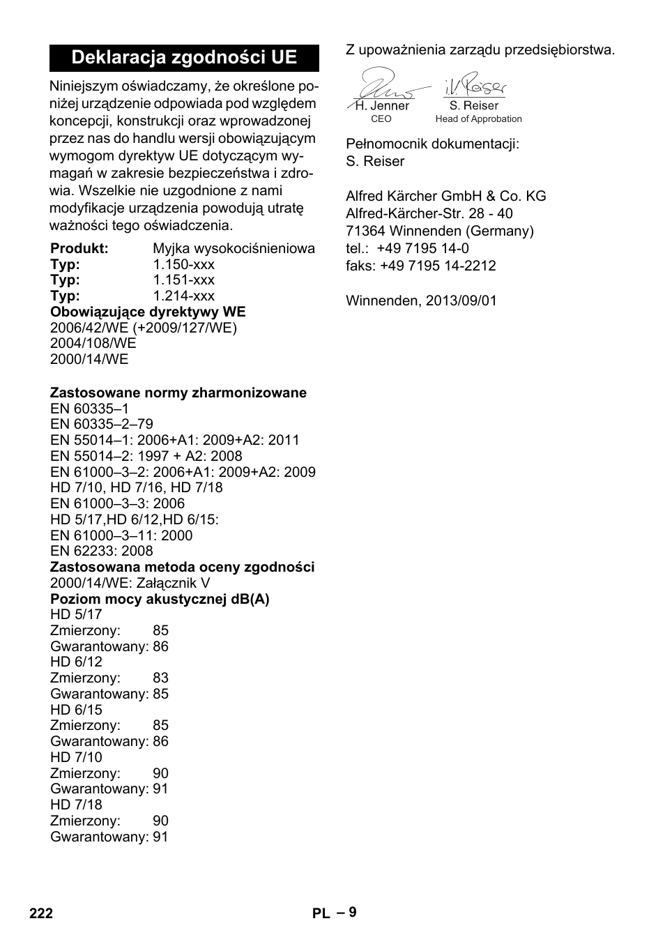 Deklaracja zgodności ue | Karcher HD 6-12-4 CX Plus User Manual | Page 222 / 364