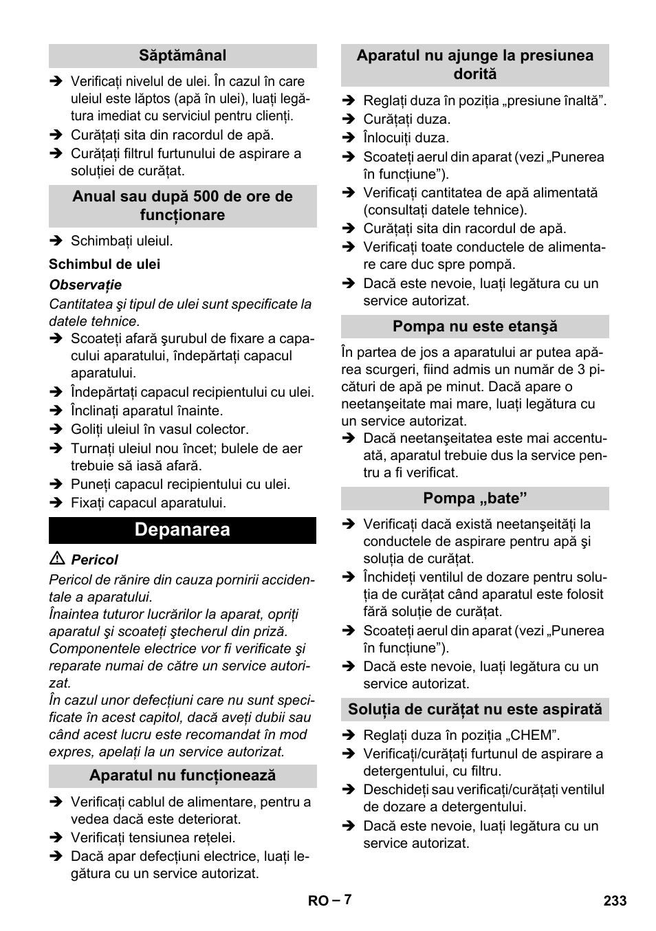 Depanarea | Karcher HD 6-12-4 CX Plus User Manual | Page 233 / 364