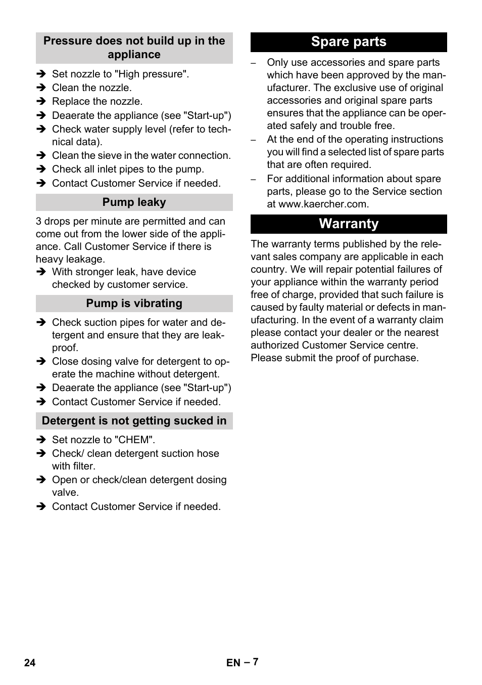 Spare parts warranty | Karcher HD 6-12-4 CX Plus User Manual | Page 24 / 364