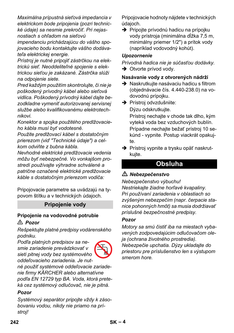 Obsluha | Karcher HD 6-12-4 CX Plus User Manual | Page 242 / 364