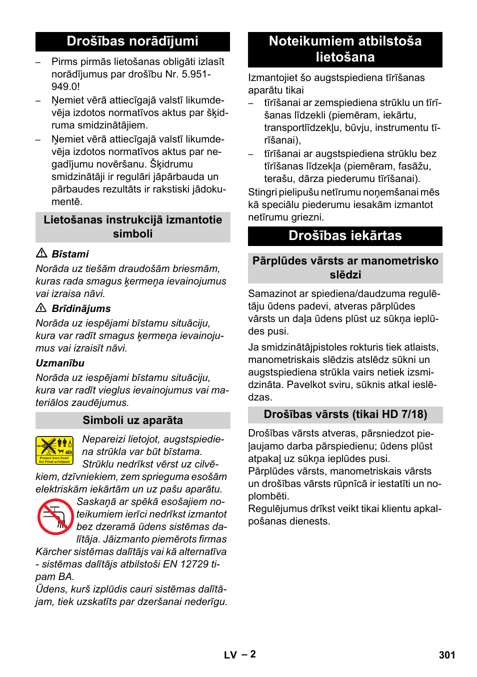 Drošības norādījumi | Karcher HD 6-12-4 CX Plus User Manual | Page 301 / 364