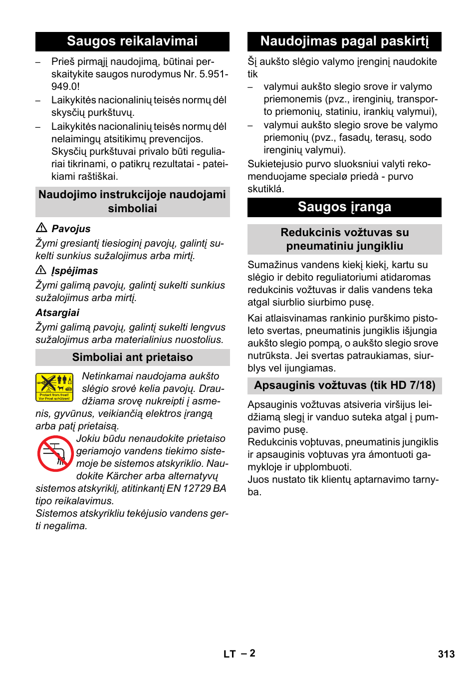 Saugos reikalavimai, Naudojimas pagal paskirtį saugos įranga | Karcher HD 6-12-4 CX Plus User Manual | Page 313 / 364
