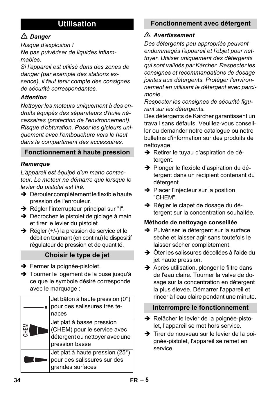 Utilisation | Karcher HD 6-12-4 CX Plus User Manual | Page 34 / 364