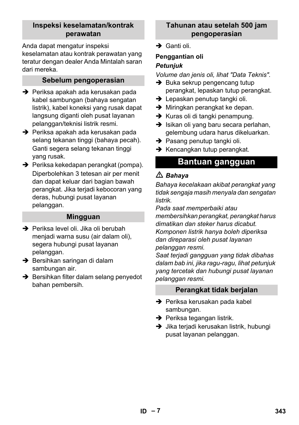 Bantuan gangguan | Karcher HD 6-12-4 CX Plus User Manual | Page 343 / 364