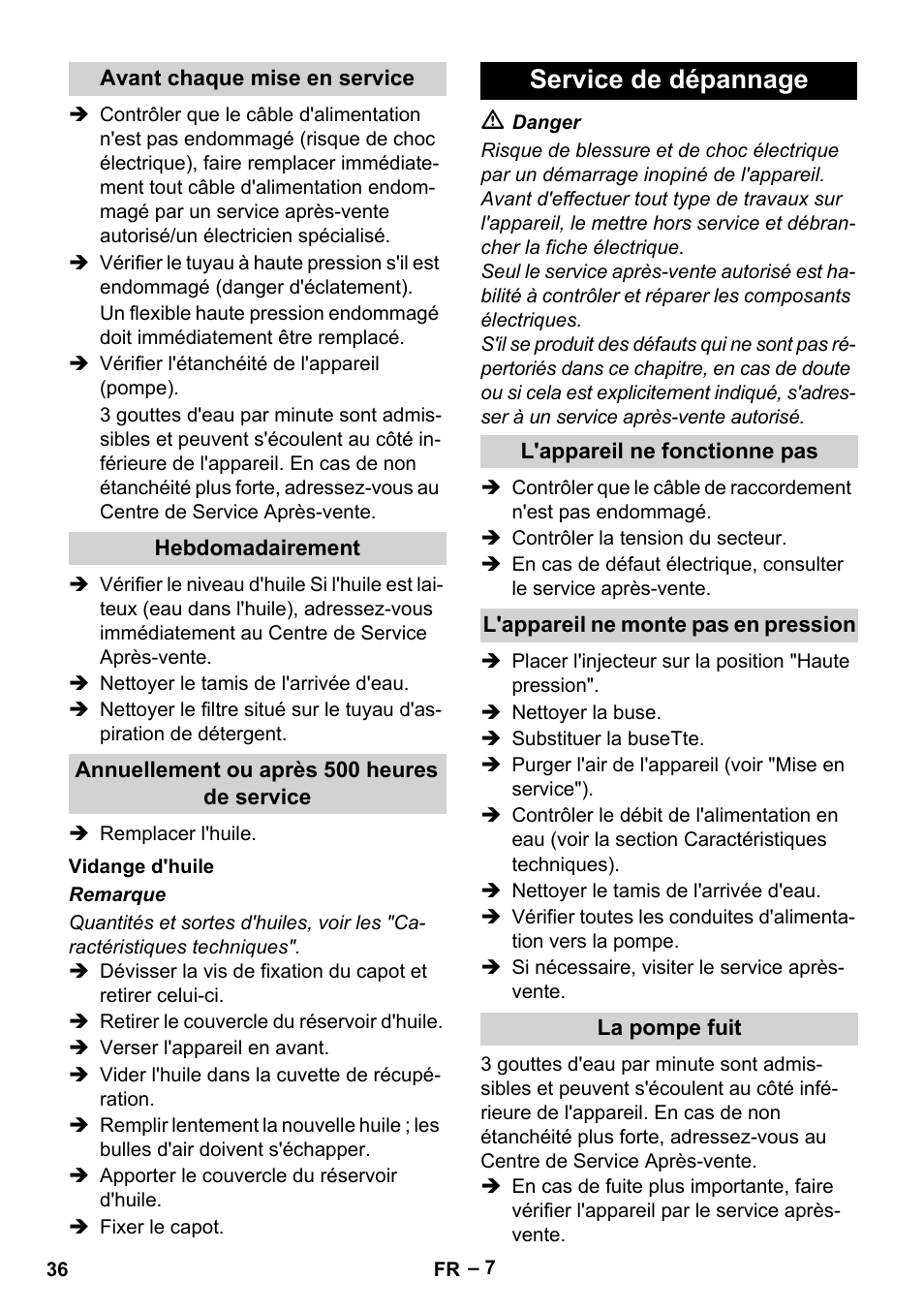 Service de dépannage | Karcher HD 6-12-4 CX Plus User Manual | Page 36 / 364