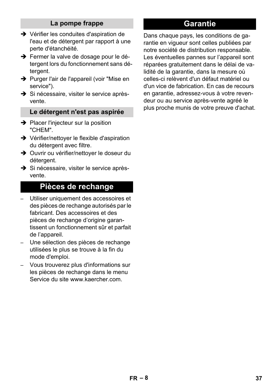 Pièces de rechange garantie | Karcher HD 6-12-4 CX Plus User Manual | Page 37 / 364