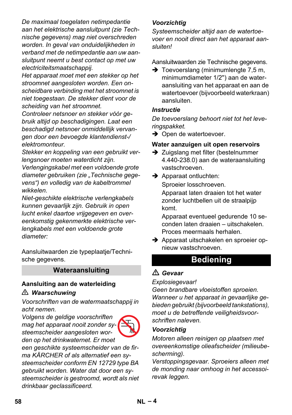 Bediening | Karcher HD 6-12-4 CX Plus User Manual | Page 58 / 364