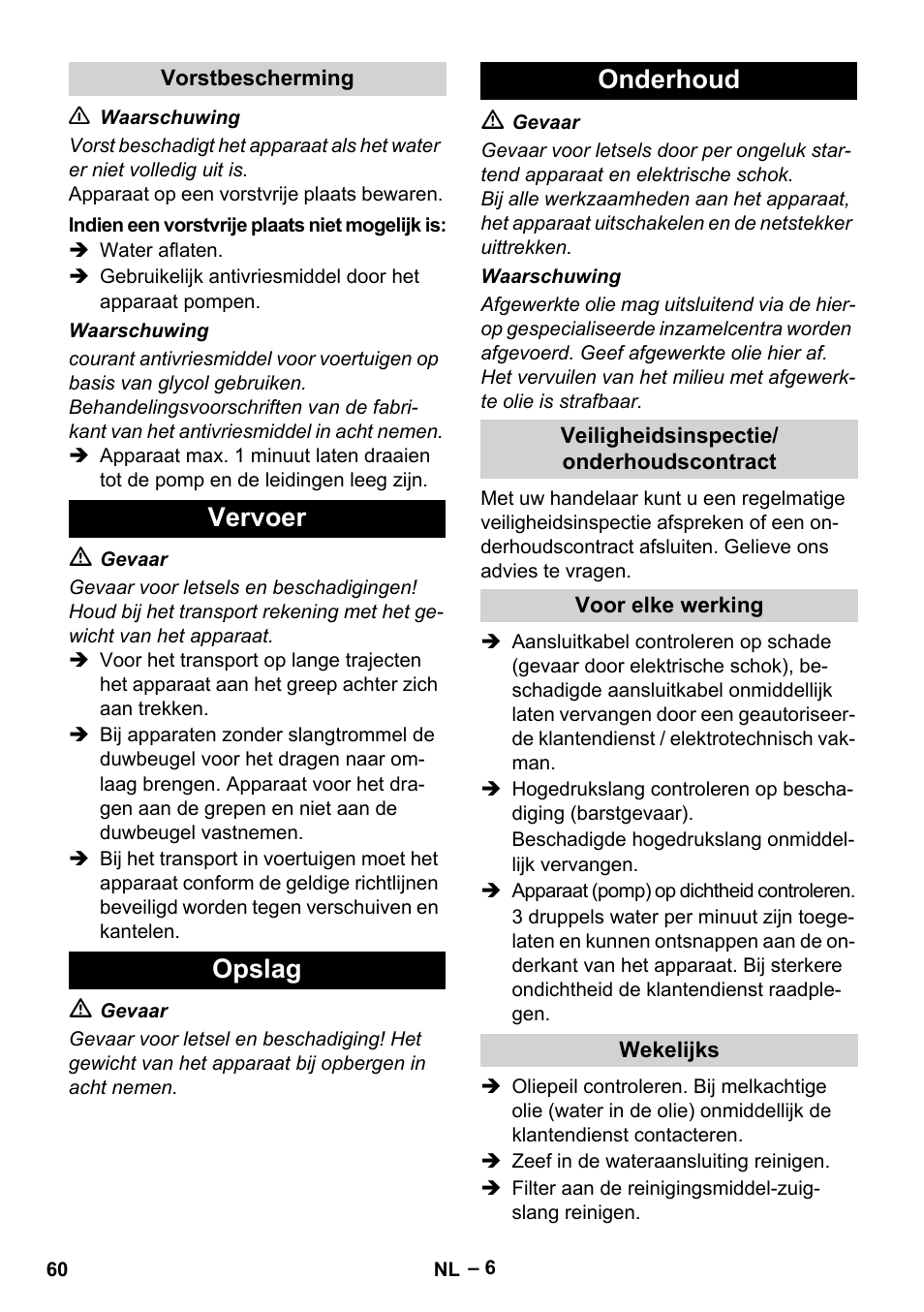 Vervoer opslag onderhoud | Karcher HD 6-12-4 CX Plus User Manual | Page 60 / 364