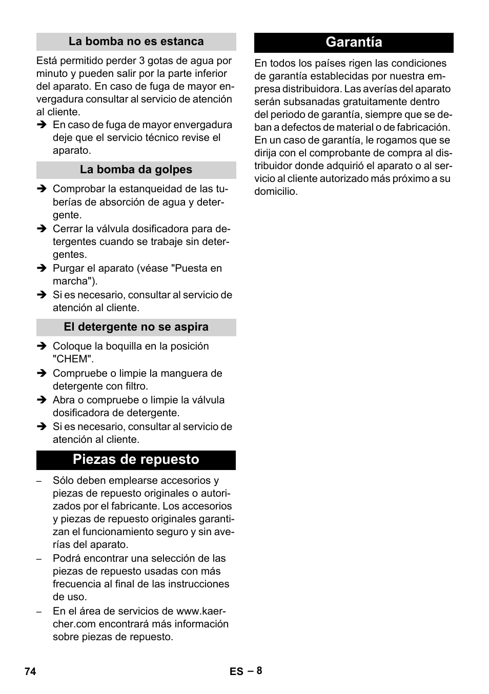 Piezas de repuesto garantía | Karcher HD 6-12-4 CX Plus User Manual | Page 74 / 364