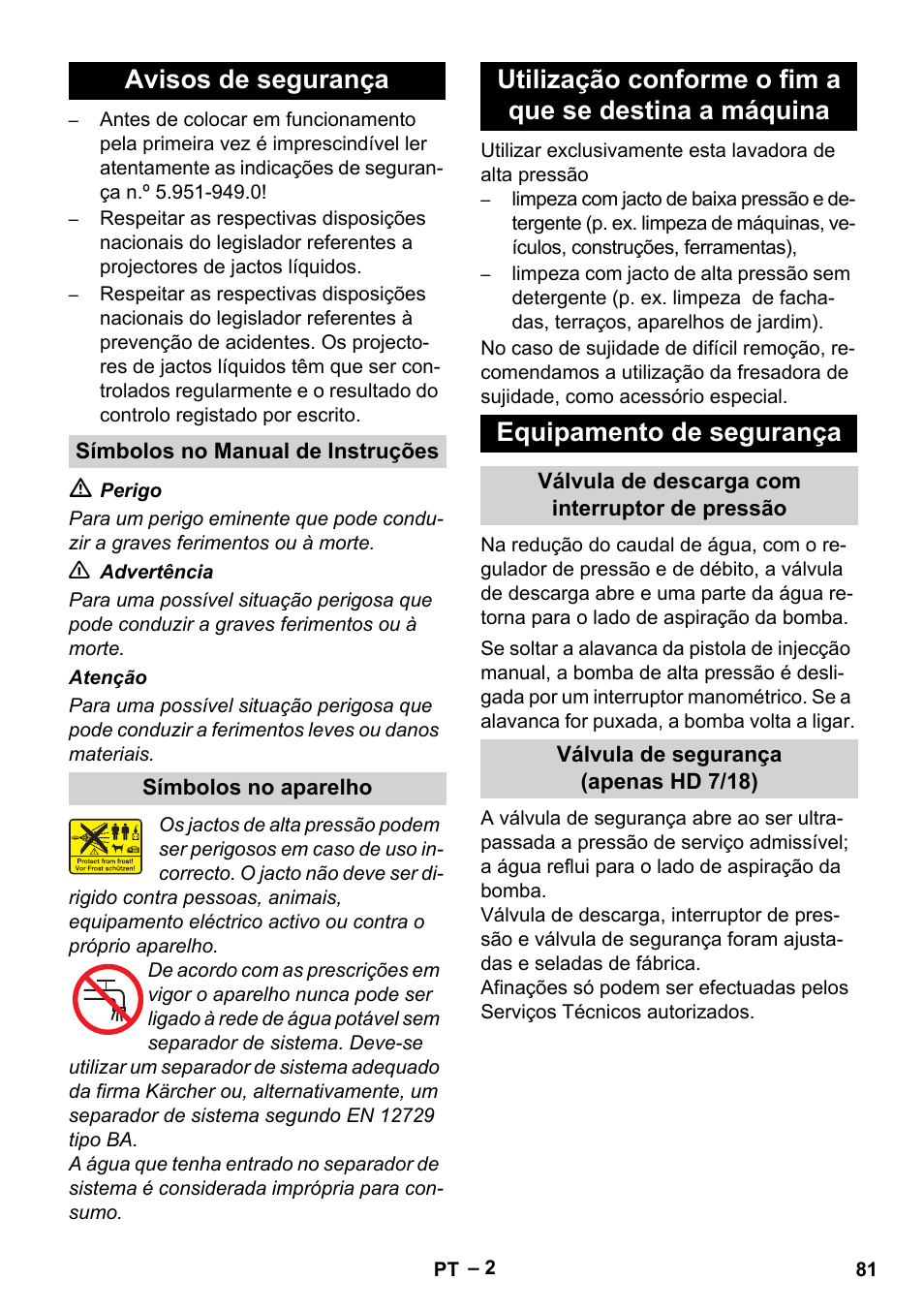 Avisos de segurança | Karcher HD 6-12-4 CX Plus User Manual | Page 81 / 364