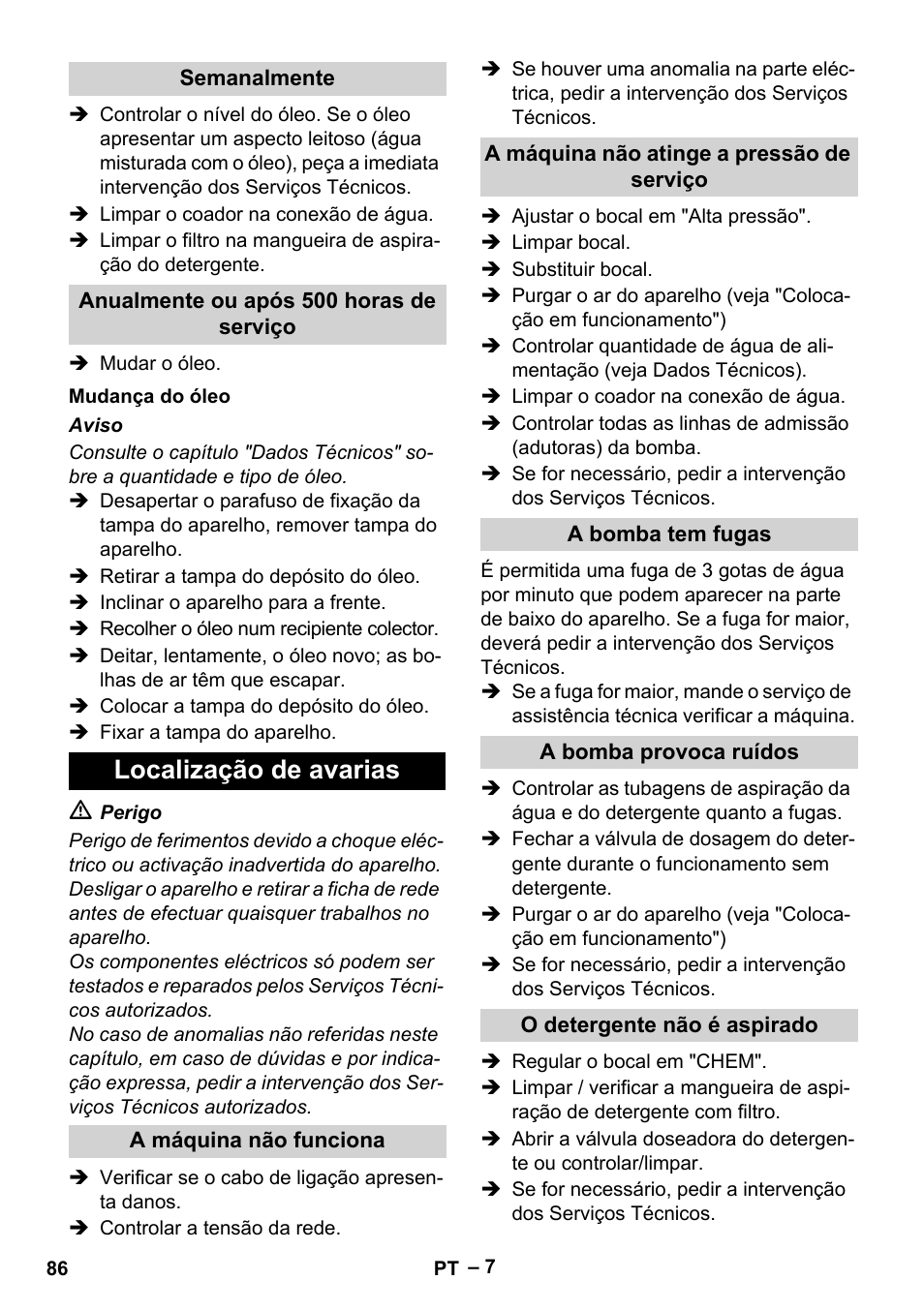 Localização de avarias | Karcher HD 6-12-4 CX Plus User Manual | Page 86 / 364