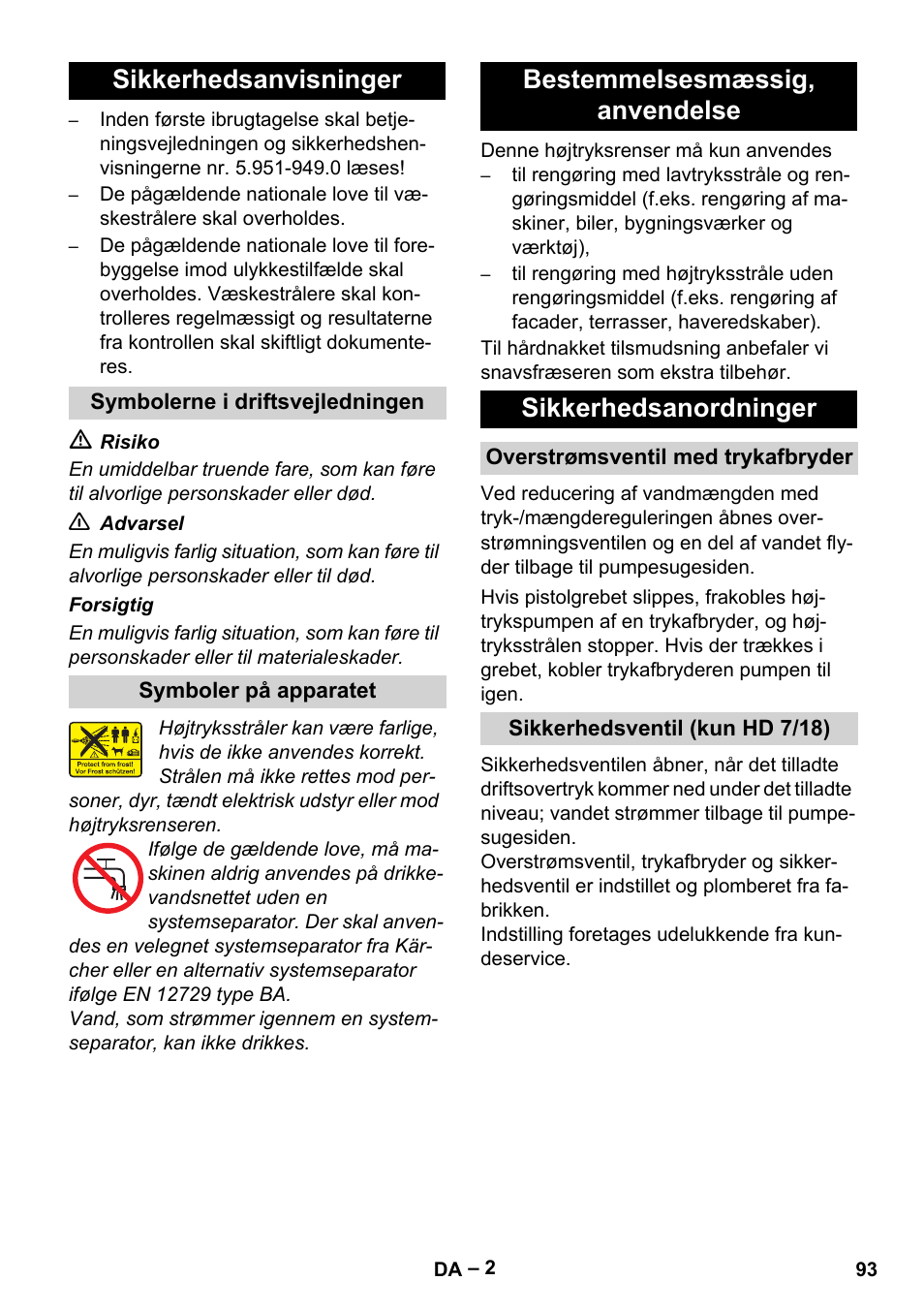 Sikkerhedsanvisninger | Karcher HD 6-12-4 CX Plus User Manual | Page 93 / 364