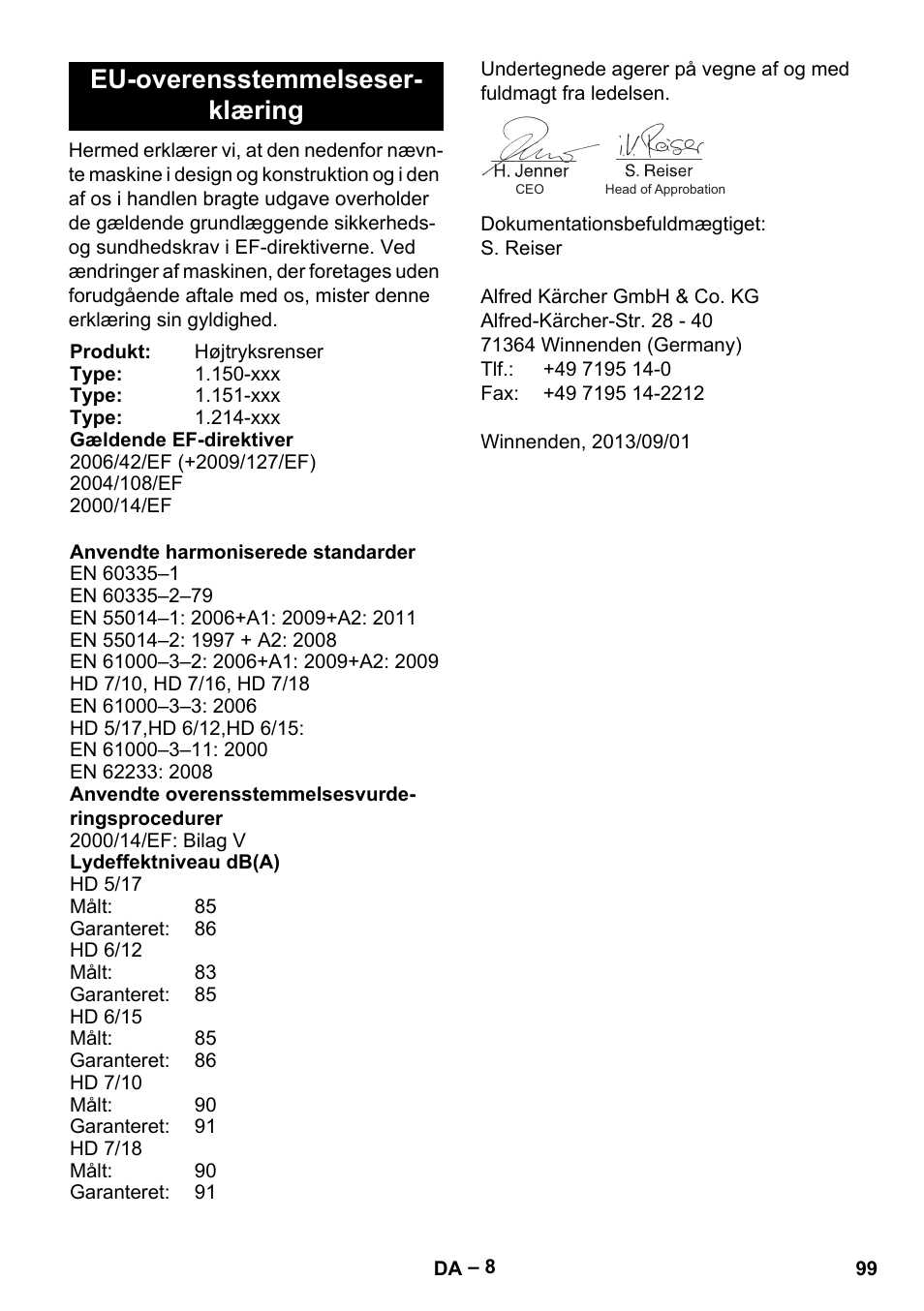 Eu-overensstemmelseser- klæring | Karcher HD 6-12-4 CX Plus User Manual | Page 99 / 364
