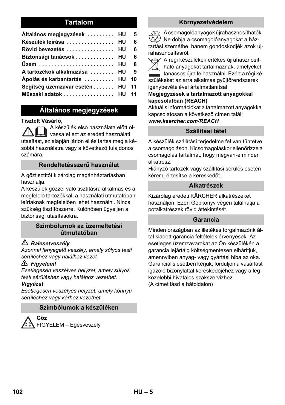 Magyar | Karcher SC 1-020 User Manual | Page 102 / 210